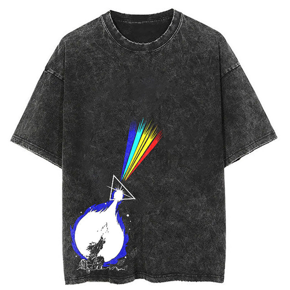 Washed Black Dragon Ball Anime T-shirt for Summer Fashion