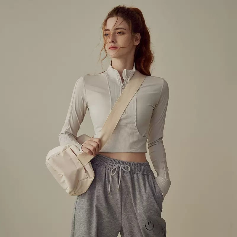 Slim Fit Long Sleeve Half-Zip Yoga Jacket for Women