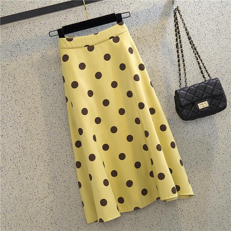 Mid-Length High-Waisted Polka Dot A-Line Skirt