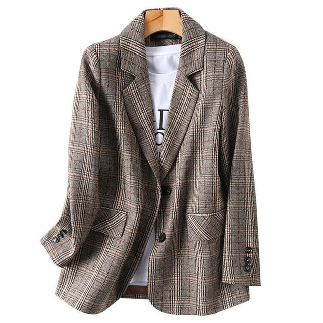 Women's Retro Plaid Loose Single-Breasted Suit