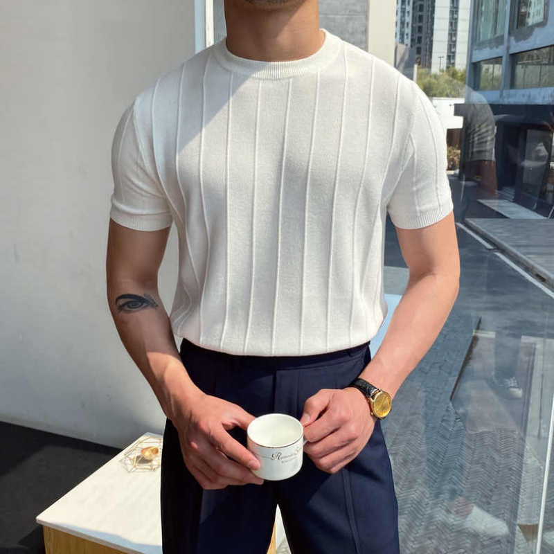 Men's Korean Round Neck Short Sleeve Knit Shirt