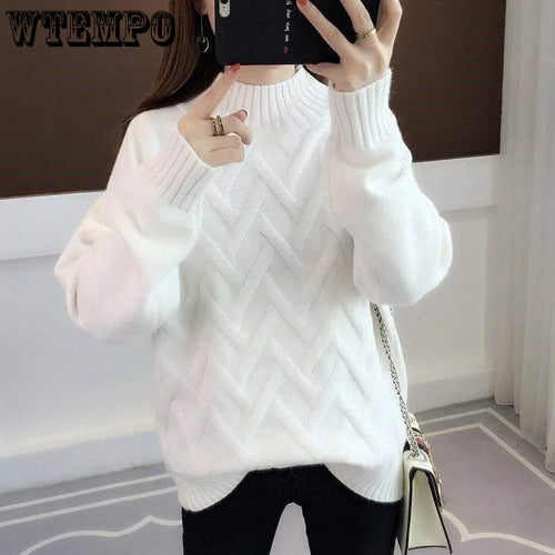 Autumn Winter Women's High-Neck Slim Rib Knit Sweater