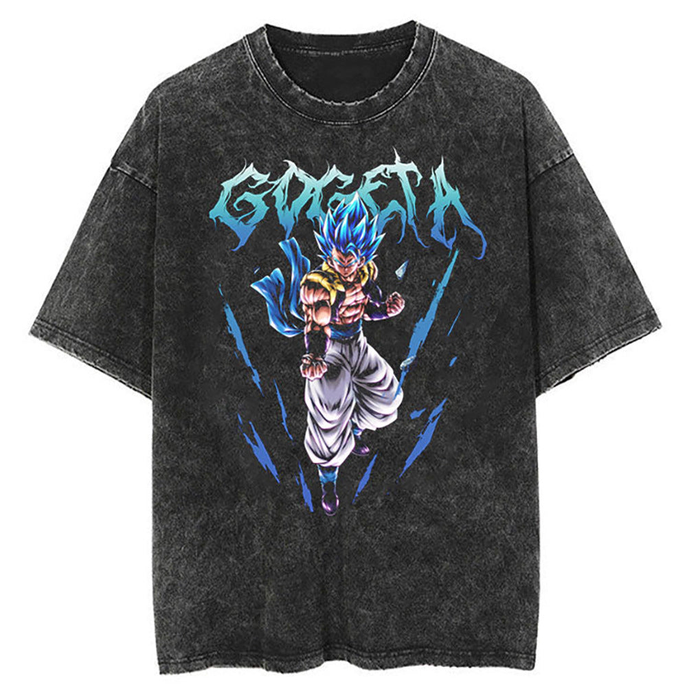 Washed Black Dragon Ball Anime T-shirt for Summer Fashion
