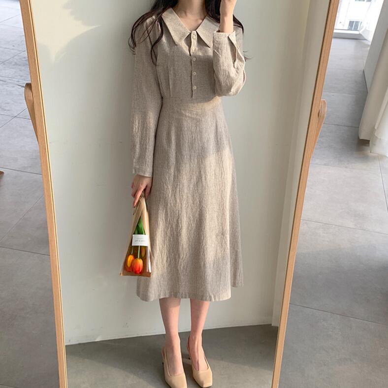 Korean Style Long Sleeve Checkered Dress