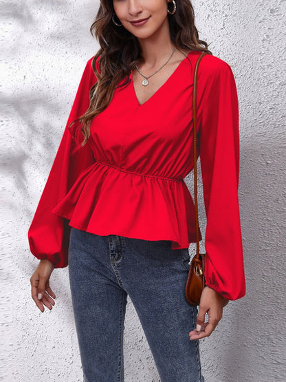 Elegant Women's Casual Shirt with Lantern Sleeves