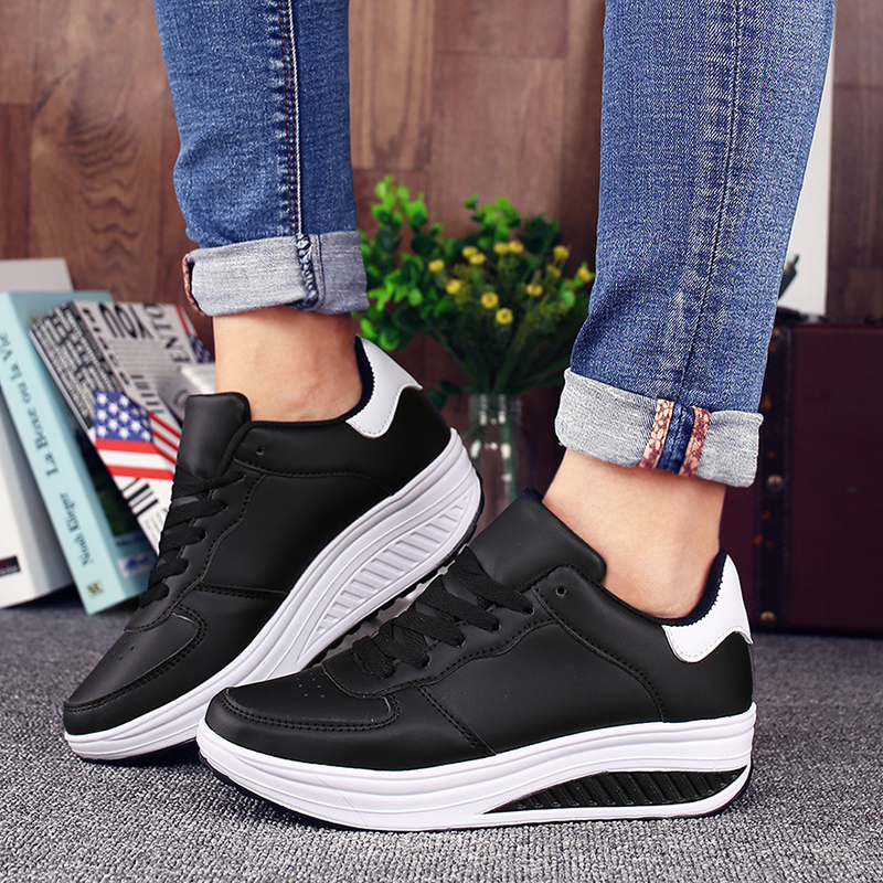 Breathable Leather Sneakers with Waterproof Wedge Platform
