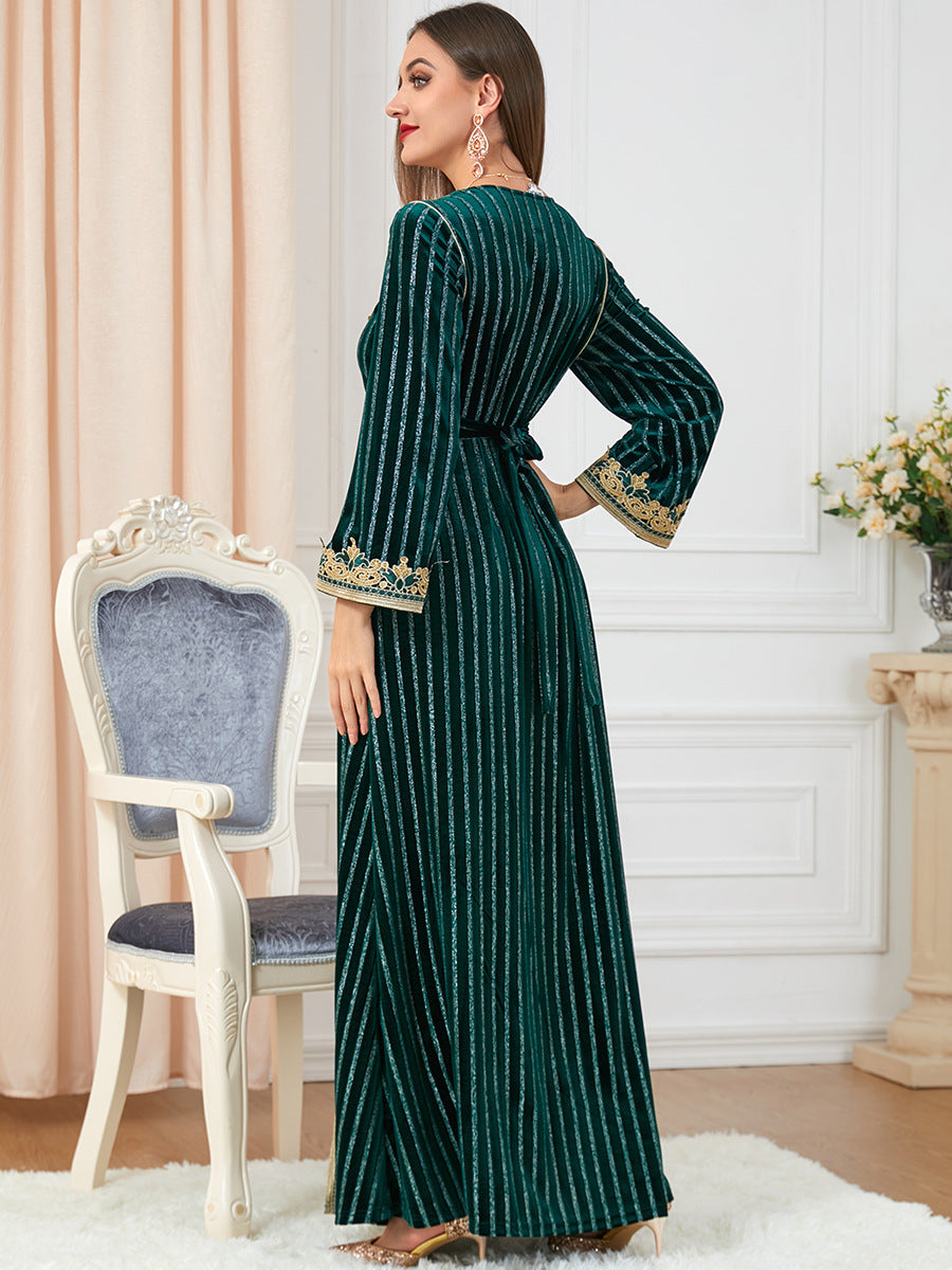 Women's Long Sleeve Split Velvet Dress