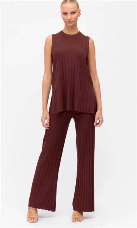 Summer Women's Cozy Knit Top & Wide Leg Pants Set