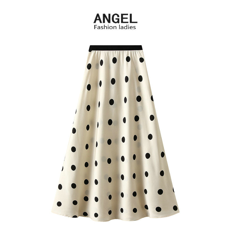 Mid-Length High-Waisted Polka Dot A-Line Skirt
