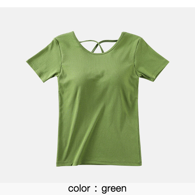 Korean Casual Cotton T-Shirt with Built-in Bra for Women