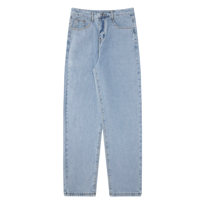 Hong Kong Style Men's Loose Straight-Leg Cropped Jeans