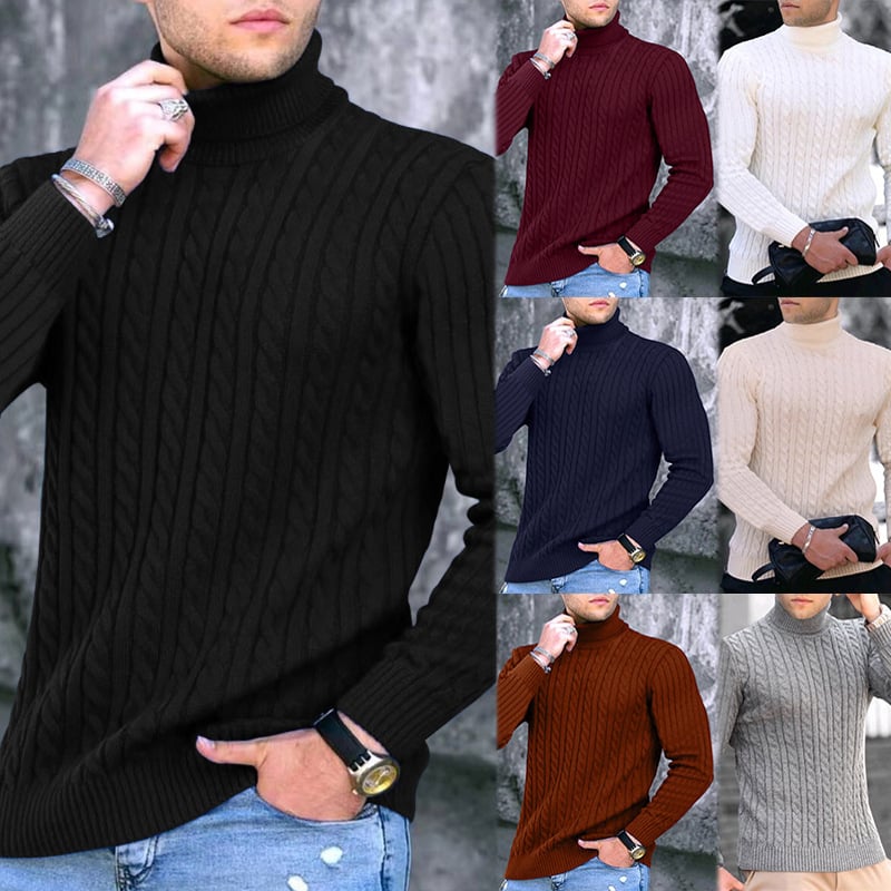 Men's Casual High Neck Long Sleeve Fried Dough Sweater