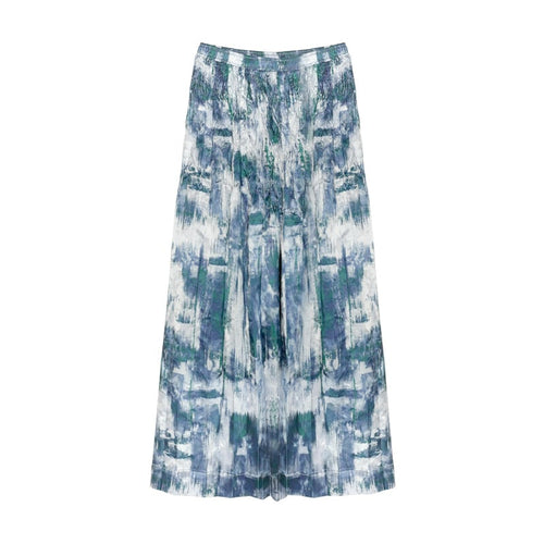 Acetate Print Pleated Skirt with Hem Slit